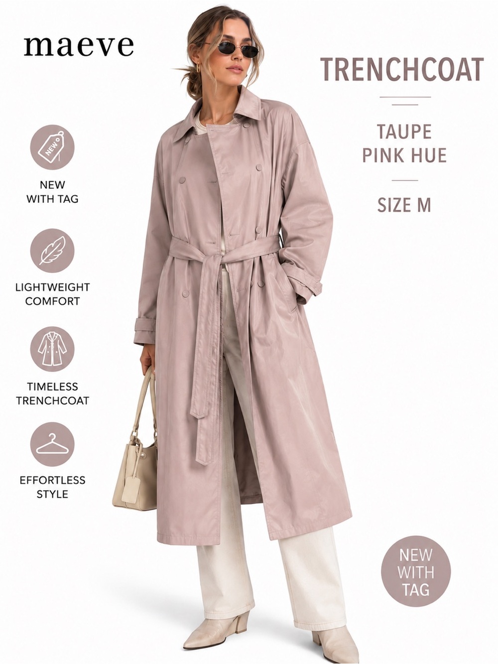 Maeve Anthropologie Blush Taupe Trenchcoat Lightweight Jacket Sz M oversized NWT
